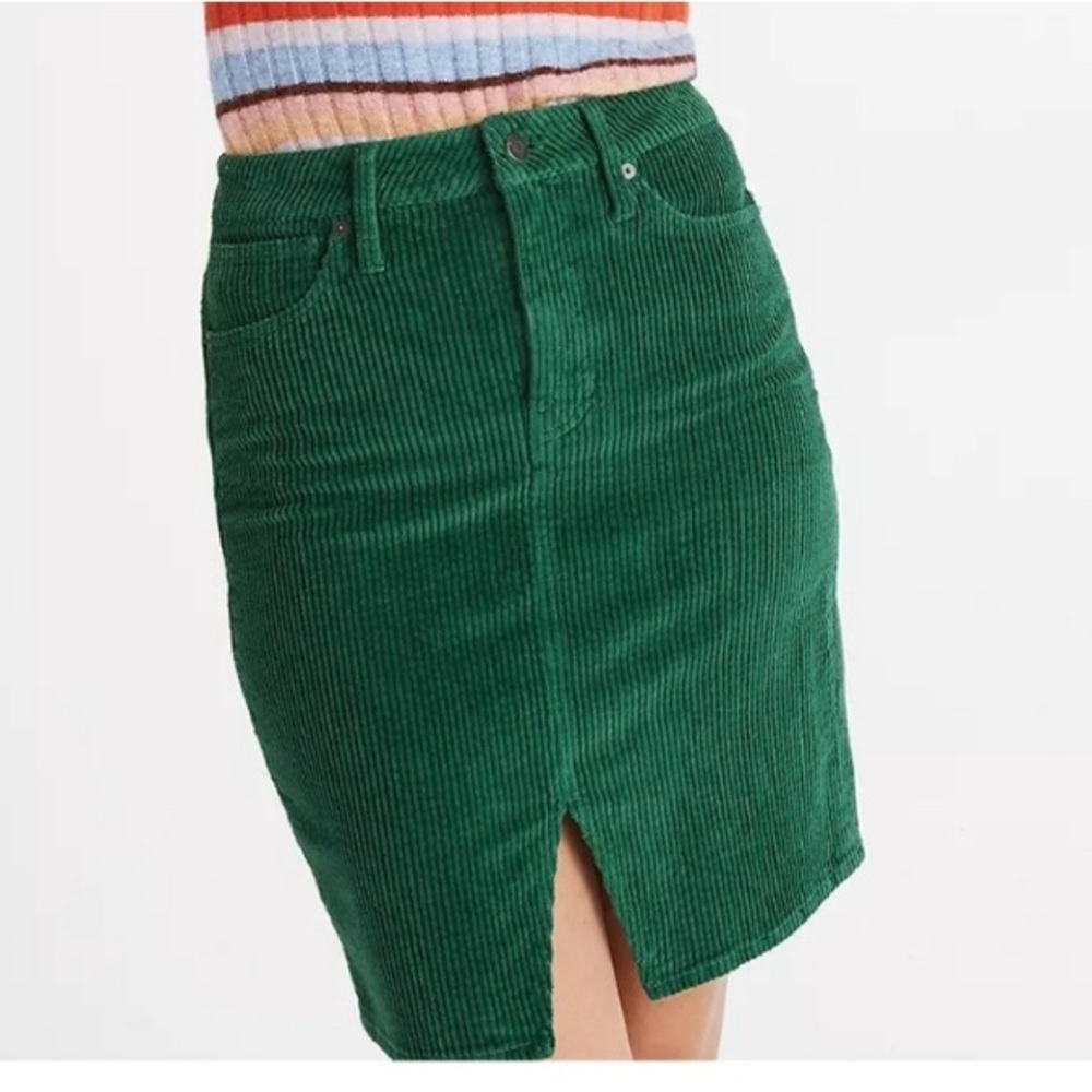 Madewell Size 33 Emerald Green Zip Ribbed Corduroy Pegged Front Slit Mini Skirt